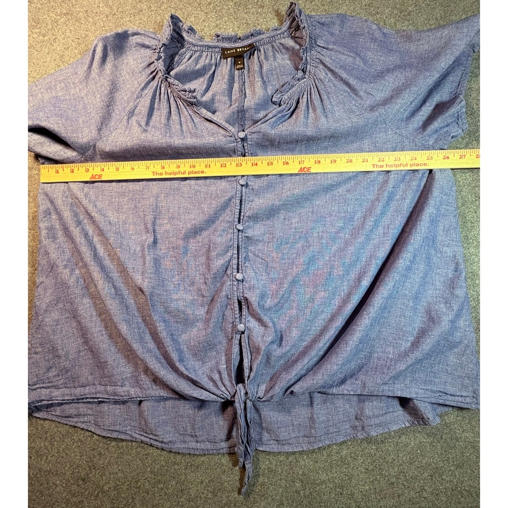 Lane Bryant Blue Chambray Tie Front Ruffle Neck Button Down Top Womens Plus 18 - Picture 7 of 13